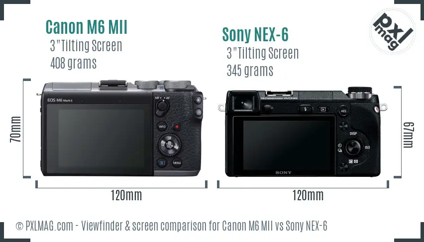 Canon M6 MII vs Sony NEX-6 Screen and Viewfinder comparison