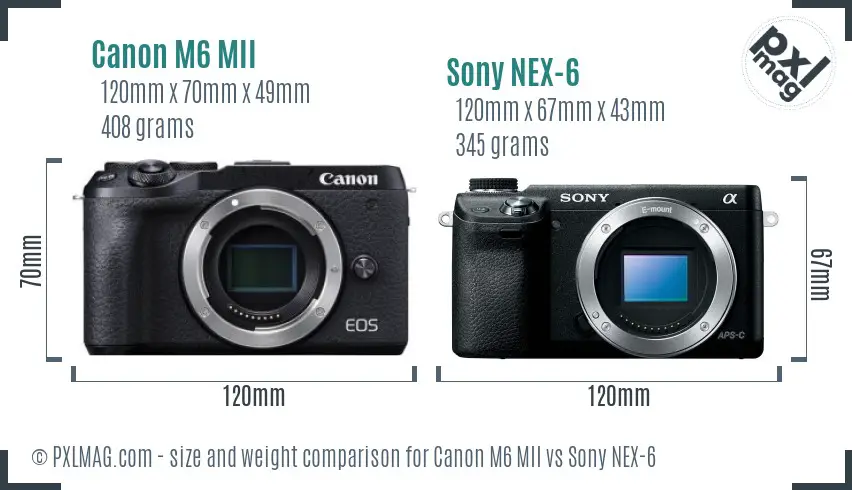 Canon M6 MII vs Sony NEX-6 size comparison