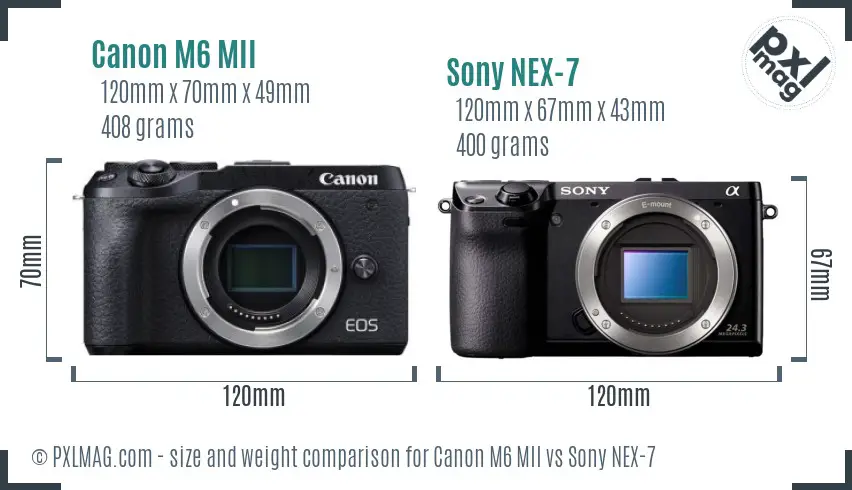 Canon M6 MII vs Sony NEX-7 size comparison