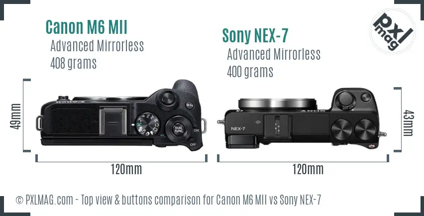 Canon M6 MII vs Sony NEX-7 top view buttons comparison