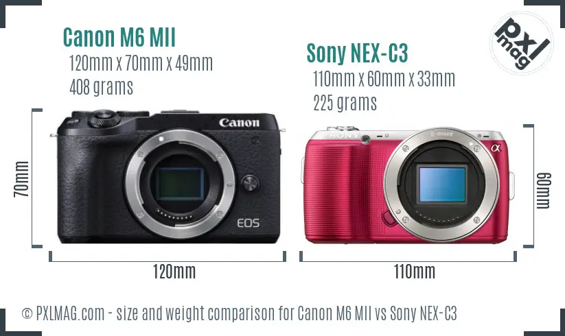 Canon M6 MII vs Sony NEX-C3 size comparison