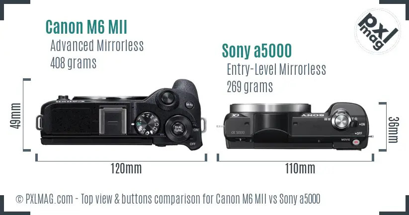Canon M6 MII vs Sony a5000 top view buttons comparison
