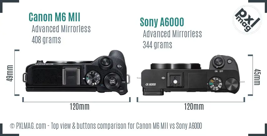 Canon M6 MII vs Sony A6000 top view buttons comparison