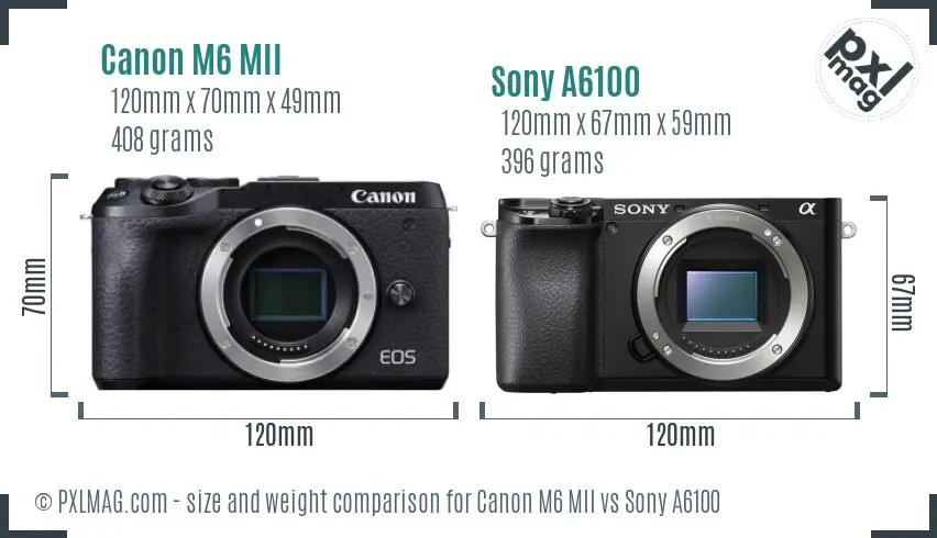 Canon M6 MII vs Sony A6100 size comparison