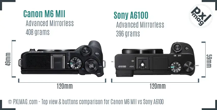 Canon M6 MII vs Sony A6100 top view buttons comparison