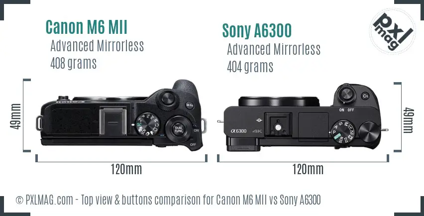 Canon M6 MII vs Sony A6300 top view buttons comparison
