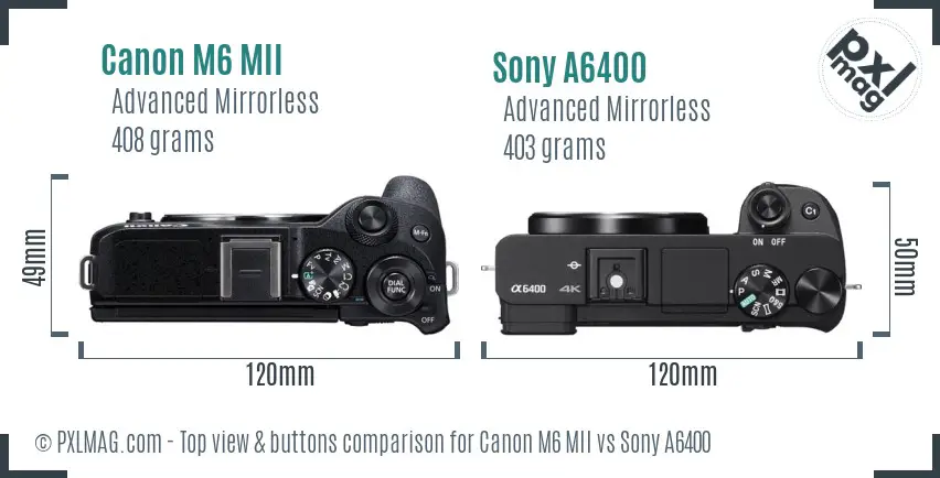 Canon M6 MII vs Sony A6400 top view buttons comparison