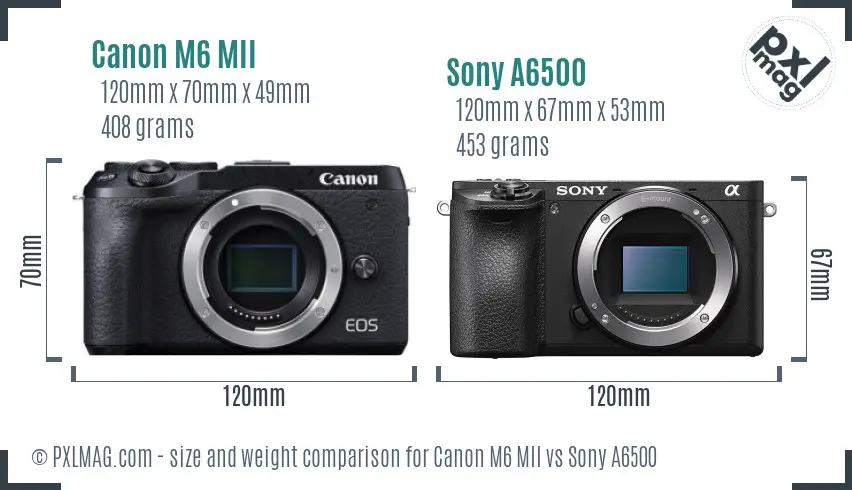 Canon M6 MII vs Sony A6500 size comparison