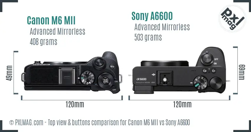 Canon M6 MII vs Sony A6600 top view buttons comparison