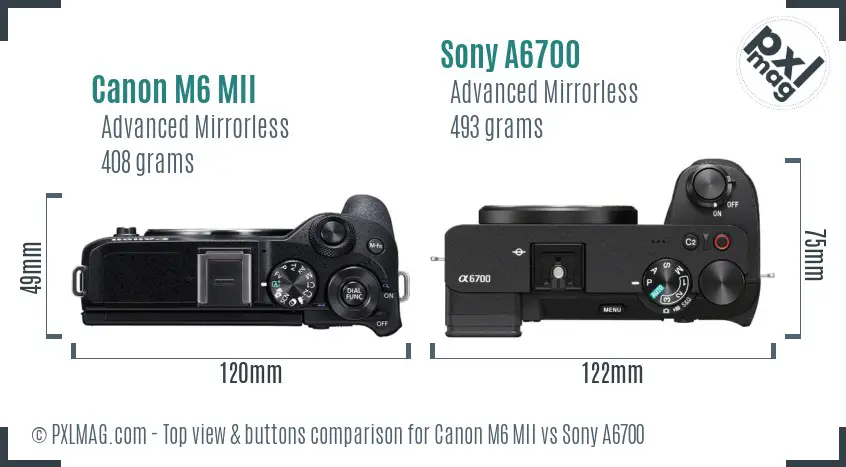 Canon M6 MII vs Sony A6700 top view buttons comparison