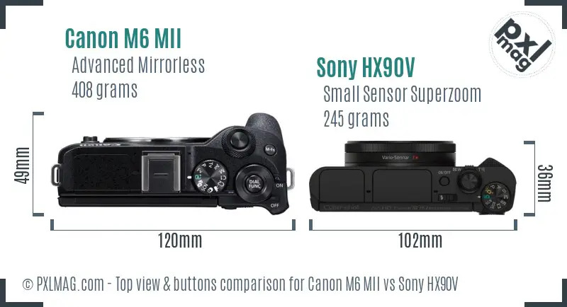 Canon M6 MII vs Sony HX90V top view buttons comparison