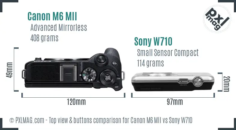 Canon M6 MII vs Sony W710 top view buttons comparison