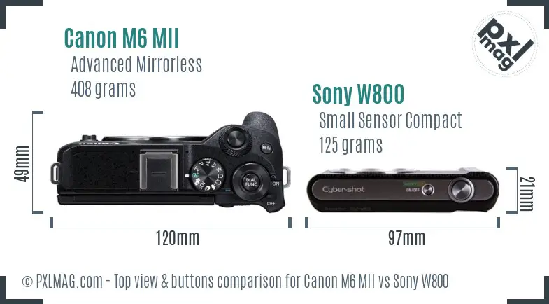 Canon M6 MII vs Sony W800 top view buttons comparison