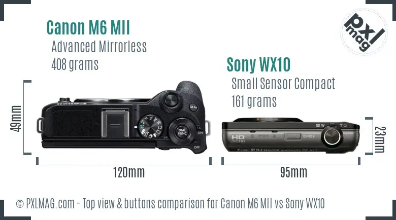 Canon M6 MII vs Sony WX10 top view buttons comparison