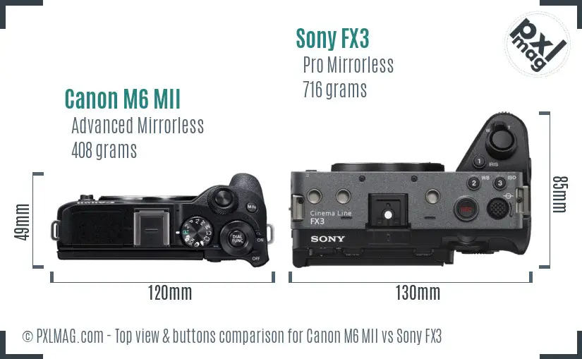 Canon M6 MII vs Sony FX3 top view buttons comparison