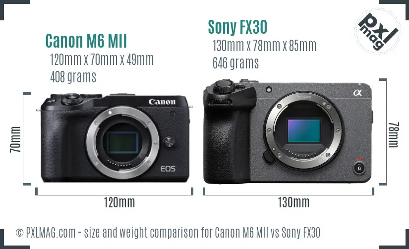 Canon M6 MII vs Sony FX30 size comparison