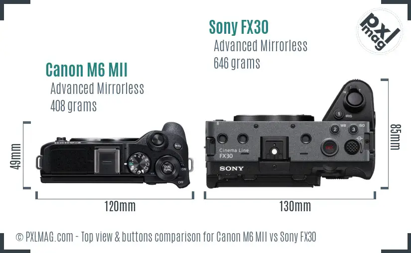 Canon M6 MII vs Sony FX30 top view buttons comparison