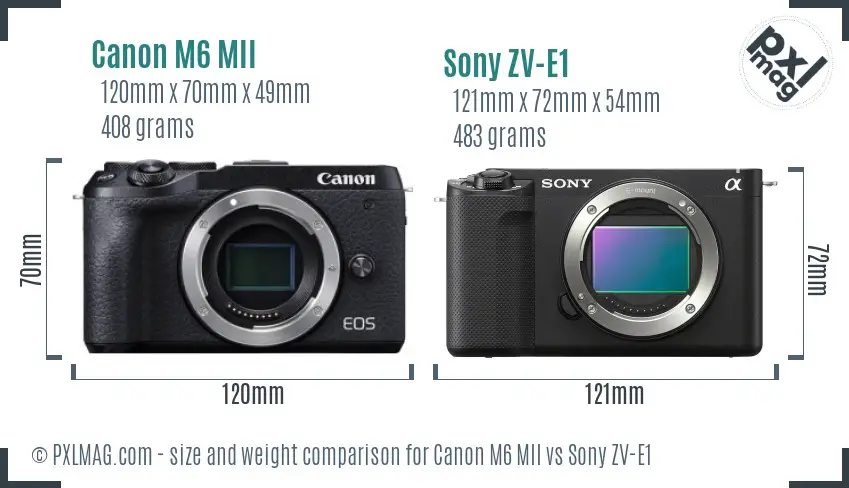 Canon M6 MII vs Sony ZV-E1 size comparison