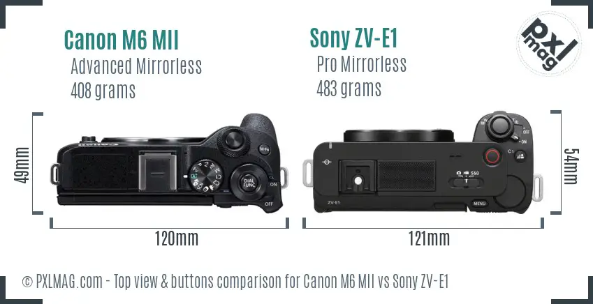 Canon M6 MII vs Sony ZV-E1 top view buttons comparison