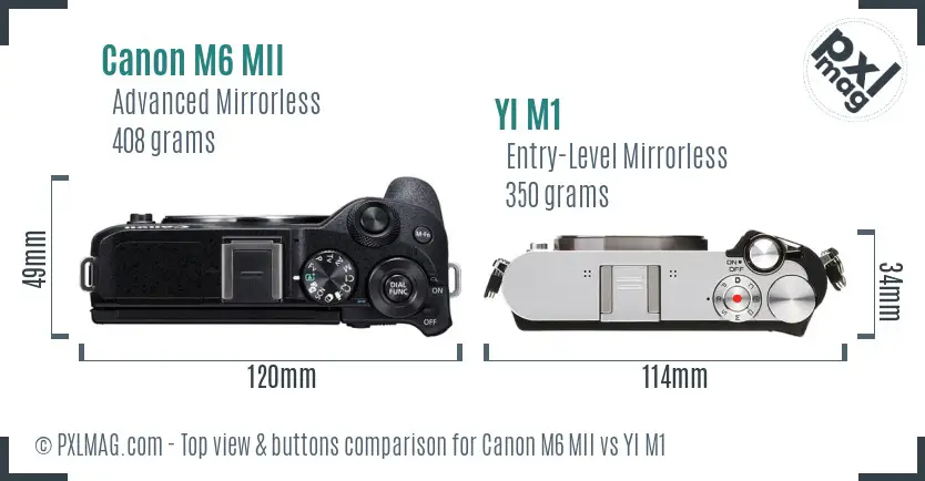 Canon M6 MII vs YI M1 top view buttons comparison