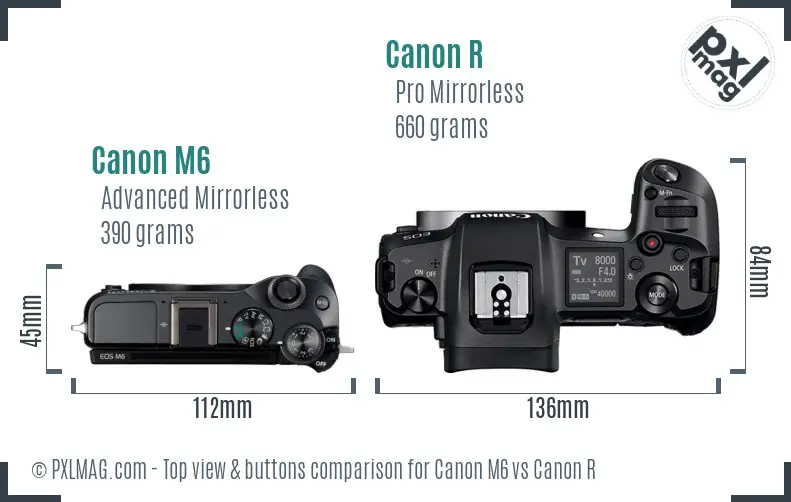 Canon M6 vs Canon R top view buttons comparison Canon M6 vs Canon R top view buttons comparison