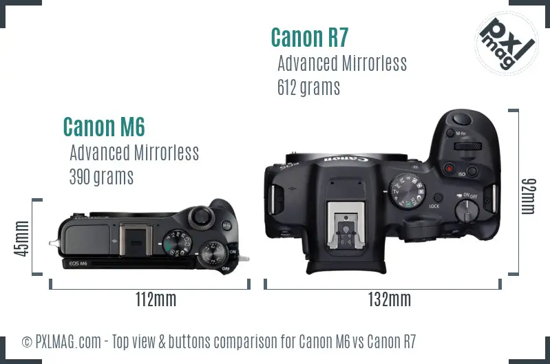 Canon M6 vs Canon R7 top view buttons comparison