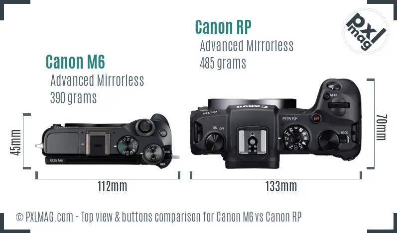 Canon M6 vs Canon RP top view buttons comparison Canon M6 vs Canon RP top view buttons comparison