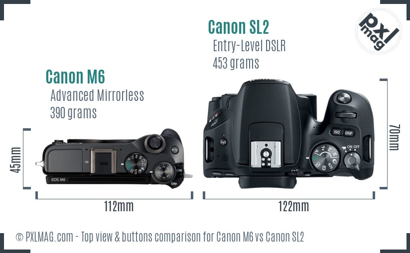 Canon M6 vs Canon SL2 top view buttons comparison