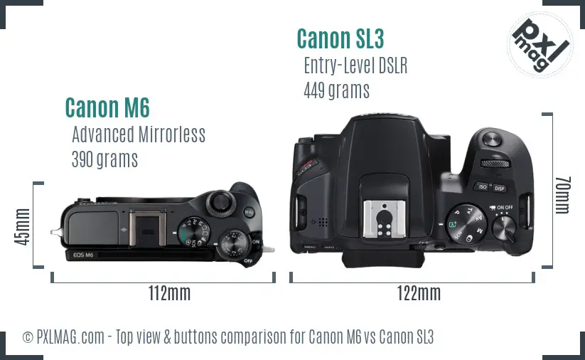 Canon M6 vs Canon SL3 top view buttons comparison