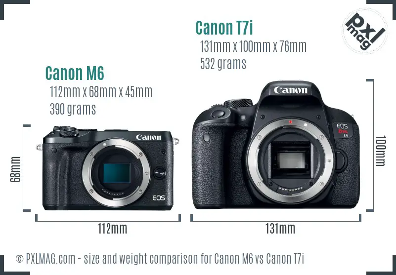 Canon M6 vs Canon T7i size comparison