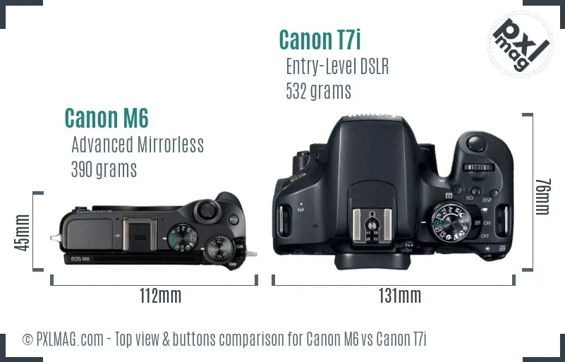Canon M6 vs Canon T7i top view buttons comparison