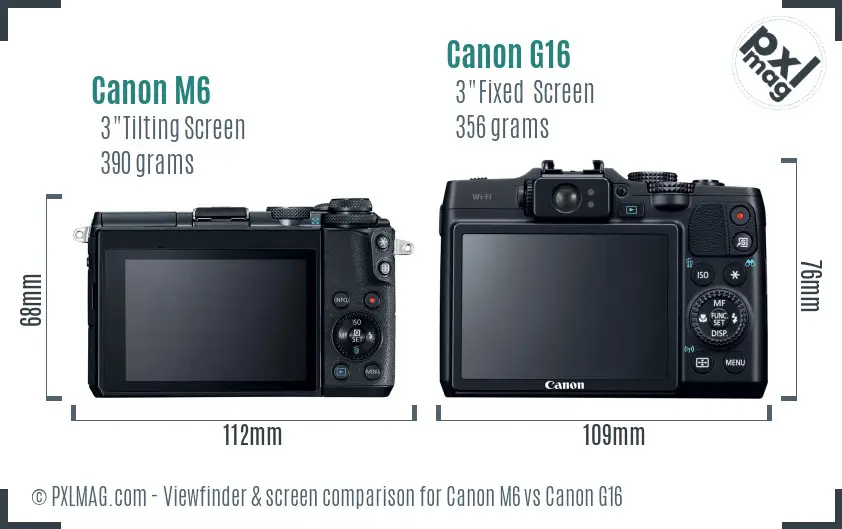 Canon M6 vs Canon G16 Screen and Viewfinder comparison Canon M6 vs Canon G16 Screen and Viewfinder comparison
