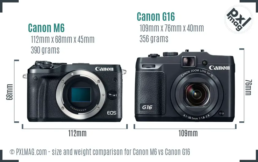 Canon M6 vs Canon G16 size comparison Canon M6 vs Canon G16 size comparison