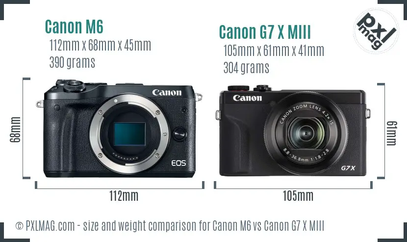 Canon M6 vs Canon G7 X MIII size comparison