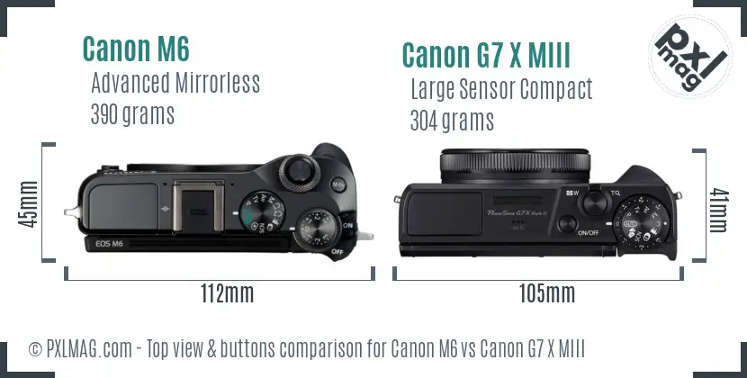 Canon M6 vs Canon G7 X MIII top view buttons comparison