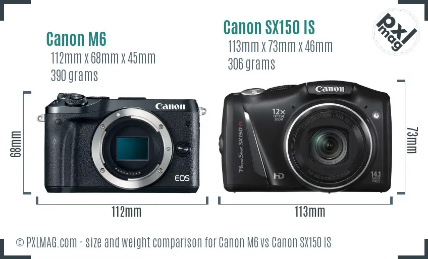 Canon M6 vs Canon SX150 IS size comparison