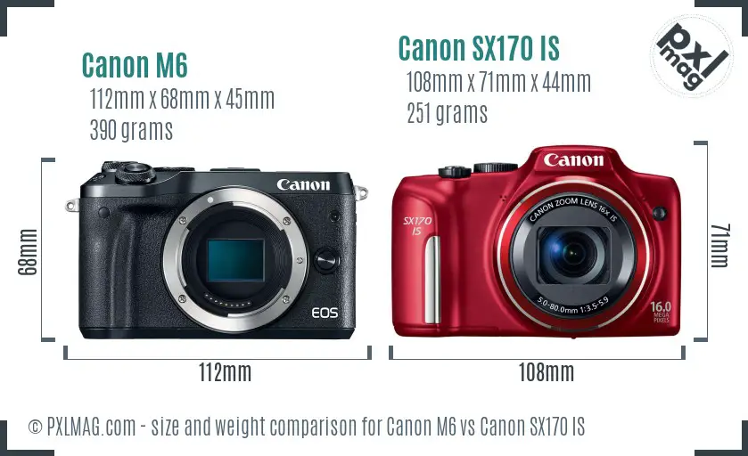 Canon M6 vs Canon SX170 IS size comparison