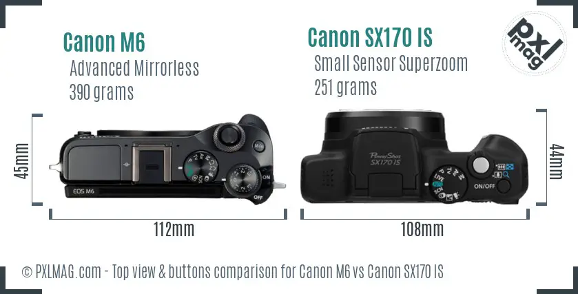 Canon M6 vs Canon SX170 IS top view buttons comparison