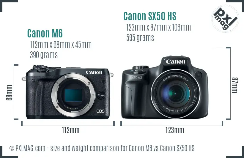 Canon M6 vs Canon SX50 HS size comparison