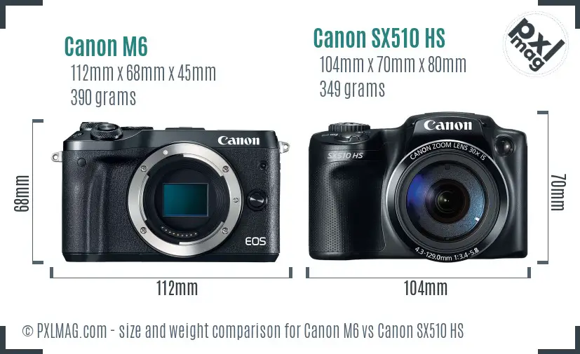 Canon M6 vs Canon SX510 HS size comparison