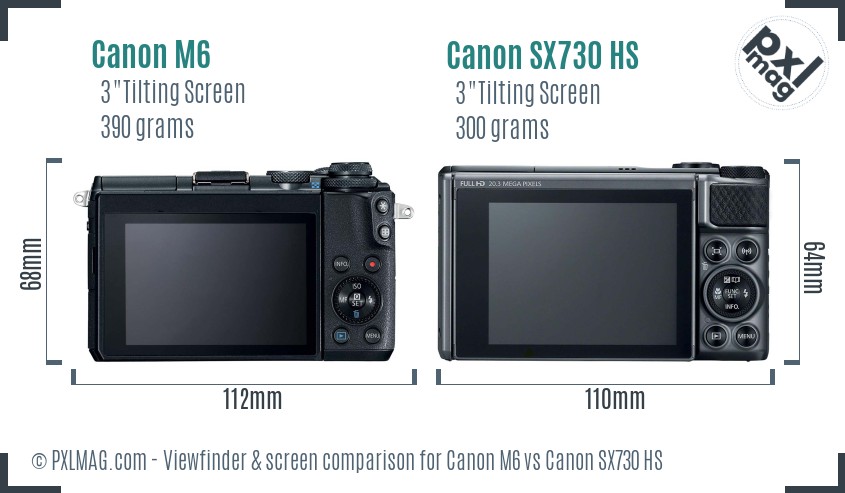 Canon M6 vs Canon SX730 HS Screen and Viewfinder comparison
