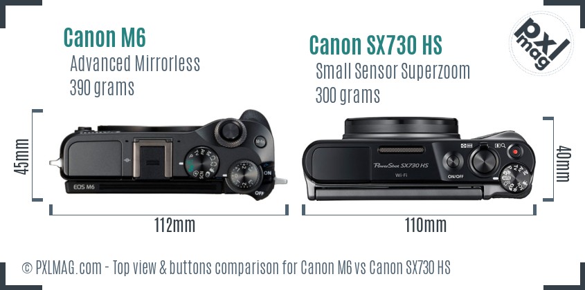 Canon M6 vs Canon SX730 HS top view buttons comparison
