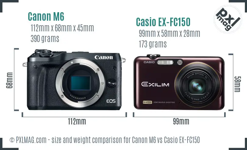 Canon M6 vs Casio EX-FC150 size comparison