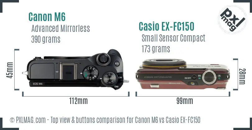 Canon M6 vs Casio EX-FC150 top view buttons comparison