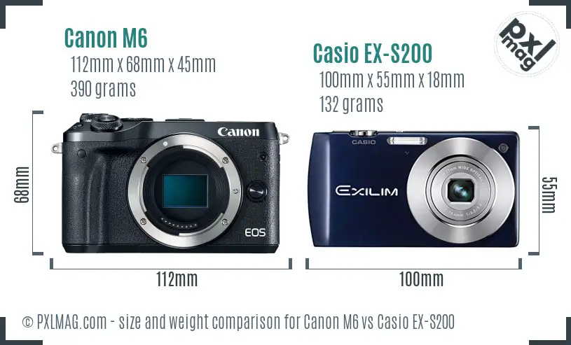 Canon M6 vs Casio EX-S200 size comparison