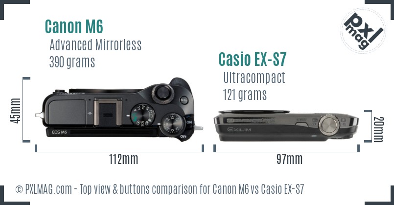 Canon M6 vs Casio EX-S7 top view buttons comparison