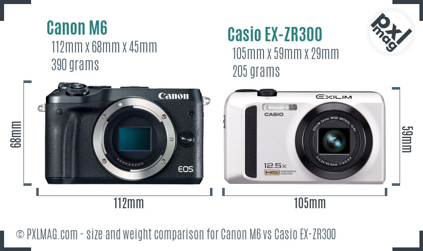Canon M6 vs Casio EX-ZR300 size comparison