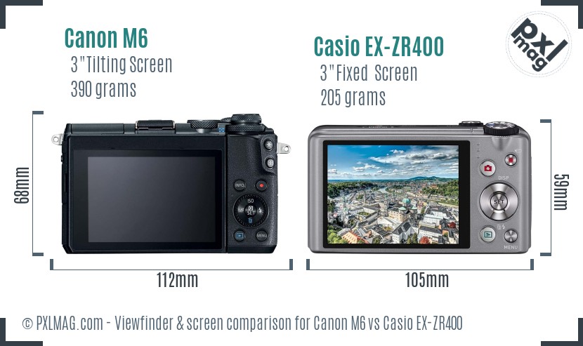 Canon M6 vs Casio EX-ZR400 Screen and Viewfinder comparison