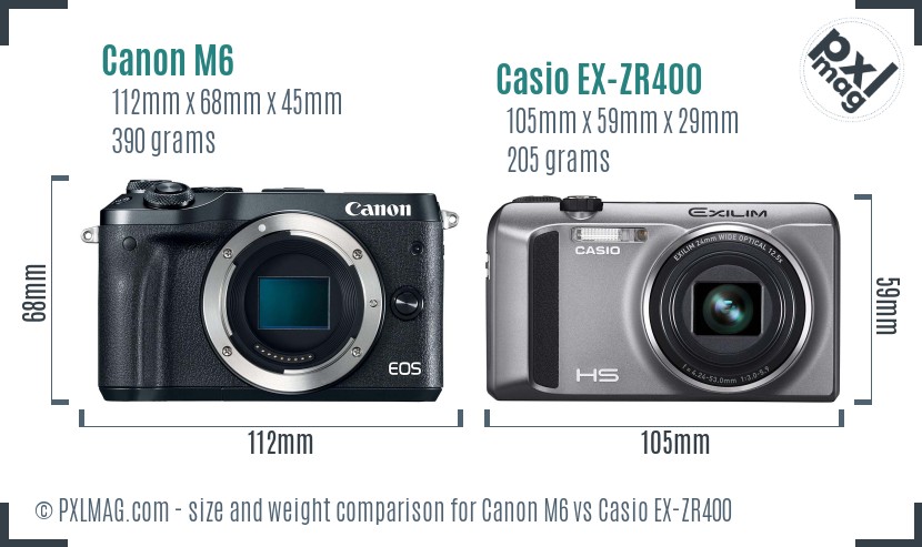 Canon M6 vs Casio EX-ZR400 size comparison Canon M6 vs Casio EX-ZR400 size comparison