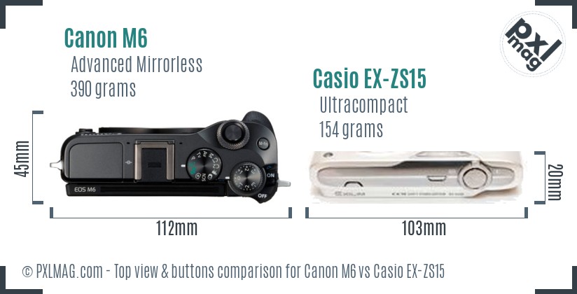 Canon M6 vs Casio EX-ZS15 top view buttons comparison